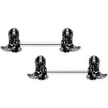 将图片加载到图库查看器，14G 9/16 Clear Gem Cowboy Boot Barbell Nipple Ring Set
