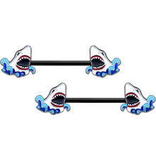 Load image into Gallery viewer, 14G 5/8 Black Shark Bite Barbell Nipple Ring Set
