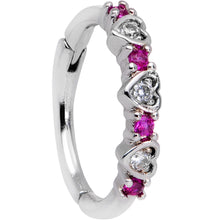 将图片加载到图库查看器，16G 3/8 Clear Pink CZ Gem Hearts Hinged Segment Ring
