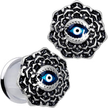 Load image into Gallery viewer, Blue White Evil Eye Mandala Double Flare Plug Set
