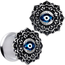 Load image into Gallery viewer, Blue White Evil Eye Mandala Double Flare Plug Set
