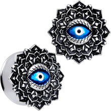Load image into Gallery viewer, Blue White Evil Eye Mandala Double Flare Plug Set
