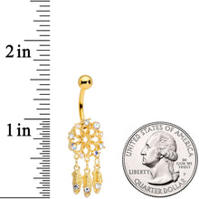 Load image into Gallery viewer, Aurora Gem Gold Tone Dreamcatcher Feather Dangle Belly Ring
