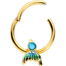 Load image into Gallery viewer, 16G 3/8 Gold Tone Blue Green Mermaid Tail Hinged Segment Ring
