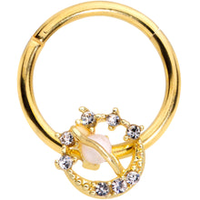 Load image into Gallery viewer, 16G 3/8 Clear Gem Gold Tone White Faux Opal Saturn Hinged Segment Ring
