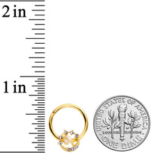 Load image into Gallery viewer, 16G 3/8 Clear Gem Gold Tone White Faux Opal Saturn Hinged Segment Ring
