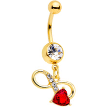 Load image into Gallery viewer, Clear Red Gem Gold Tone Treble Clef Dangle Belly Ring
