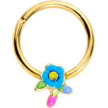 Load image into Gallery viewer, 16G 3/8 Yellow Gem Gold Tone Neon Flower Hinged Segment Ring
