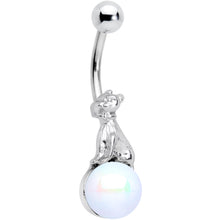 Load image into Gallery viewer, White Pearlescent Orb Little Bear Belly Ring

