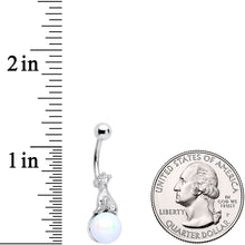 Load image into Gallery viewer, White Pearlescent Orb Little Bear Belly Ring
