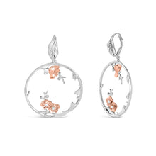 Load image into Gallery viewer, Rose Gold Plated .925 Sterling Silver 1/10 Cttw Diamond Floral Hoop Earrings (I-J Color, SI1-SI2 Clarity)
