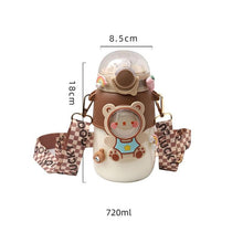 将图片加载到图库查看器，700ml Kids Water Bottle for School Boys Girl Cup With Straw BPA Free Cute Cartoon Leakproof Mug Portable Travel Drinking Water Bottle with Strap and Stickers Portable Leakproof BPA-Free Drinking Bottle for Girls School Outdoor Sports Travel
