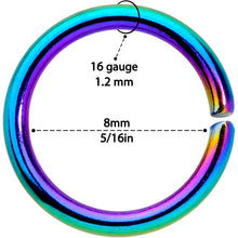 Load image into Gallery viewer, 16G 5/16 Rainbow Anodized Seamless Cartilage Ring Set of 12
