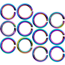 Load image into Gallery viewer, 14G 5/16 Rainbow Anodized Seamless Cartilage Ring Set of 12
