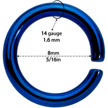 Load image into Gallery viewer, 14G 5/16 Blue Anodized Seamless Cartilage Ring Set of 12
