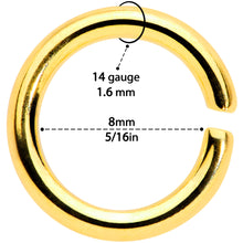 Load image into Gallery viewer, 14G 5/16 Steel Gold Tone Seamless Cartilage Ring Set of 12
