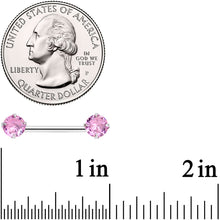 Load image into Gallery viewer, 14G 9/16 Pink CZ Gem Threadless Barbell Nipple Ring Set
