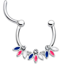 Load image into Gallery viewer, 16G 3/8 Clear Gem White Pink Blue Leaves Septum Clicker
