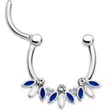 Load image into Gallery viewer, 16G 3/8 Clear Gem White Blue Leaves Septum Clicker
