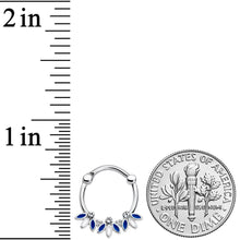 Load image into Gallery viewer, 16G 3/8 Clear Gem White Blue Leaves Septum Clicker
