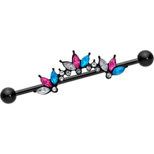 Load image into Gallery viewer, 14G Clear Aqua Pink Accent Black Clusters Industrial Barbell 38mm
