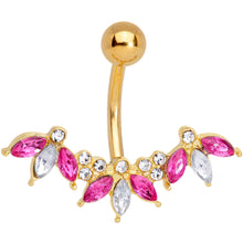 Load image into Gallery viewer, Pink Clear Gem Gold Tone Anodized Comely Clusters Belly Ring
