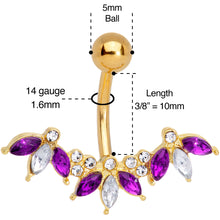 Load image into Gallery viewer, Purple Clear Gem Gold Tone Anodized Comely Clusters Belly Ring
