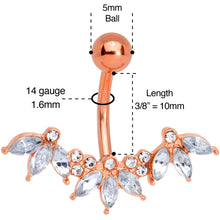Load image into Gallery viewer, Clear Gem Rose Gold Tone Anodized Comely Clusters Belly Ring
