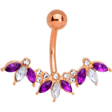Load image into Gallery viewer, Purple Clear Gem Rose Gold Tone Anodized Comely Clusters Belly Ring
