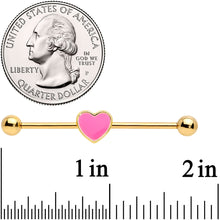 Load image into Gallery viewer, 14G Gold Tone Pink Heart Industrial Barbell 38mm
