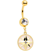 将图片加载到图库查看器，Clear Gem Gold Tone Sailors Compass Dangle Belly Ring
