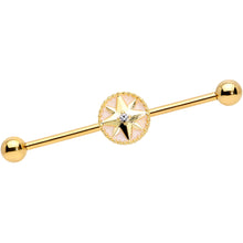 Load image into Gallery viewer, 14G Clear Gem Gold Tone Sailors Compass Industrial Barbell 38mm
