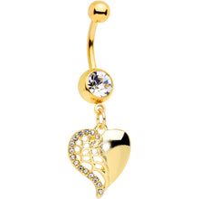 将图片加载到图库查看器，Clear Gem Gold Tone Half Open Heart Dangle Belly Ring
