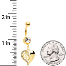 将图片加载到图库查看器，Clear Gem Gold Tone Half Open Heart Dangle Belly Ring
