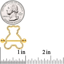 Load image into Gallery viewer, 14G 5/8 Clear Gem Gold Tone Teddy Bear Nipple Shield Set
