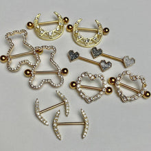 Load image into Gallery viewer, 14G 5/8 Clear Gem Gold Tone Teddy Bear Nipple Shield Set
