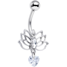 Load image into Gallery viewer, Clear Gem Heart Lotus Flower Love Dangle Belly Ring
