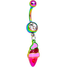 将图片加载到图库查看器，Clear Gem Rainbow Ice Cream Cone Dangle Belly Ring
