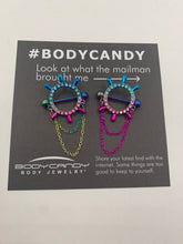 Load image into Gallery viewer, 14G 9/16 Clear Gem Rainbow Ships Wheel Chain Dangle Nipple Shield Set
