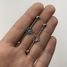 Load image into Gallery viewer, 14G Pink Clear Gem Classic Cluster Industrial Barbell 38mm
