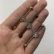 Load image into Gallery viewer, 14G Clear Gem Black Anodized Classic Cluster Industrial Barbell 38mm
