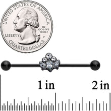 Load image into Gallery viewer, 14G Clear Gem Black Anodized Classic Cluster Industrial Barbell 38mm
