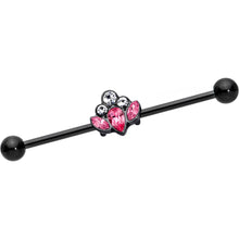 Load image into Gallery viewer, 14G Clear Pink Gem Black Anodized Classic Cluster Industrial Barbell 38mm
