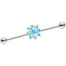 Load image into Gallery viewer, 14G Aqua CZ Gem Star Burst Industrial Barbell 38mm
