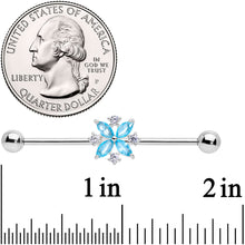 Load image into Gallery viewer, 14G Aqua CZ Gem Star Burst Industrial Barbell 38mm

