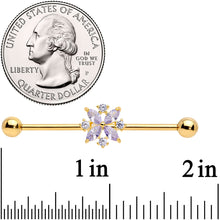 Load image into Gallery viewer, 14G Purple CZ Gem Gold Tone Star Burst Industrial Barbell 38mm
