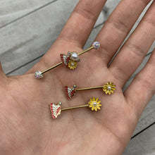 将图片加载到图库查看器，14G Aurora Gem Gold Tone Butterfly Flower Industrial Barbell 38mm
