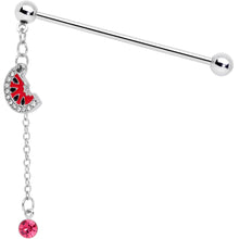 将图片加载到图库查看器，14G Clear Pink Gem Watermelon Chain Dangle Industrial Barbell 38mm
