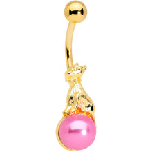 将图片加载到图库查看器，Gold Tone Dog on Pink Orb Belly Ring
