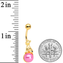 将图片加载到图库查看器，Gold Tone Dog on Pink Orb Belly Ring
